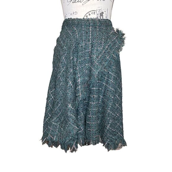 Anthropologie Eva Franco Emerald Gold Tweed Skirt, Size‎ 8P - Picture 2 of 5